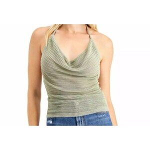 Guess Halter Top Womens Size L Champagne Color SL Rhea Cowl Neck Milk Tea